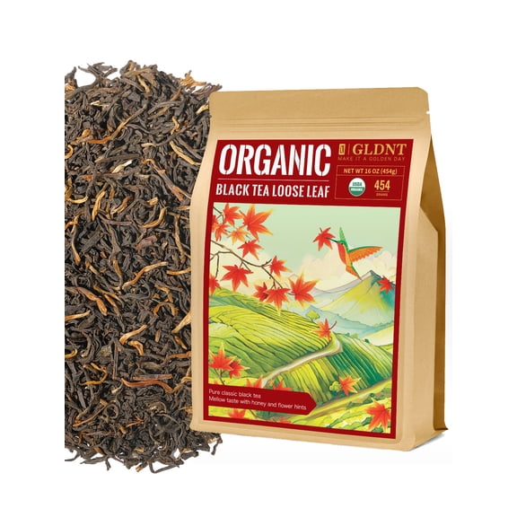 GLDNT Organic Black Tea, Organic Black Tea Loose Leaf, Full-bodied & Mellow Taste, Caffeinated, 16oz