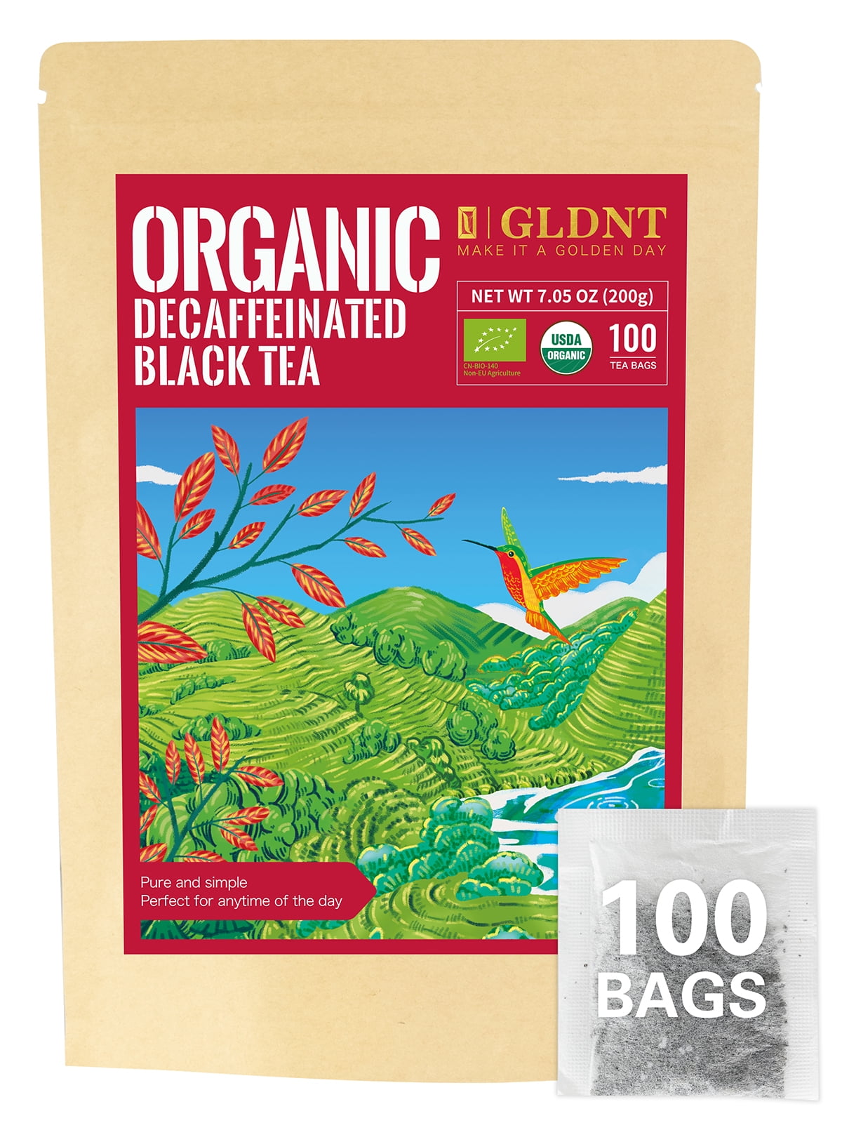 GLDNT Organic Decaf Black Tea Bags, Decaffeinated Organic Black Tea