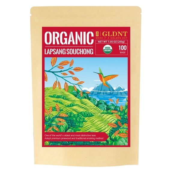 GLDNT Organic Lapsang Souchong Tea Bags, Smoked Black Tea, Caffeinated, Full-Bodied Taste, 100 Count