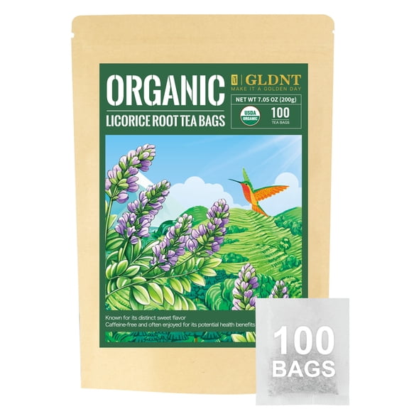 GLDNT Organic Licorice Root Tea Bags, Warm & Natural Sweet Flavor, Caffeine Free, 100 Count