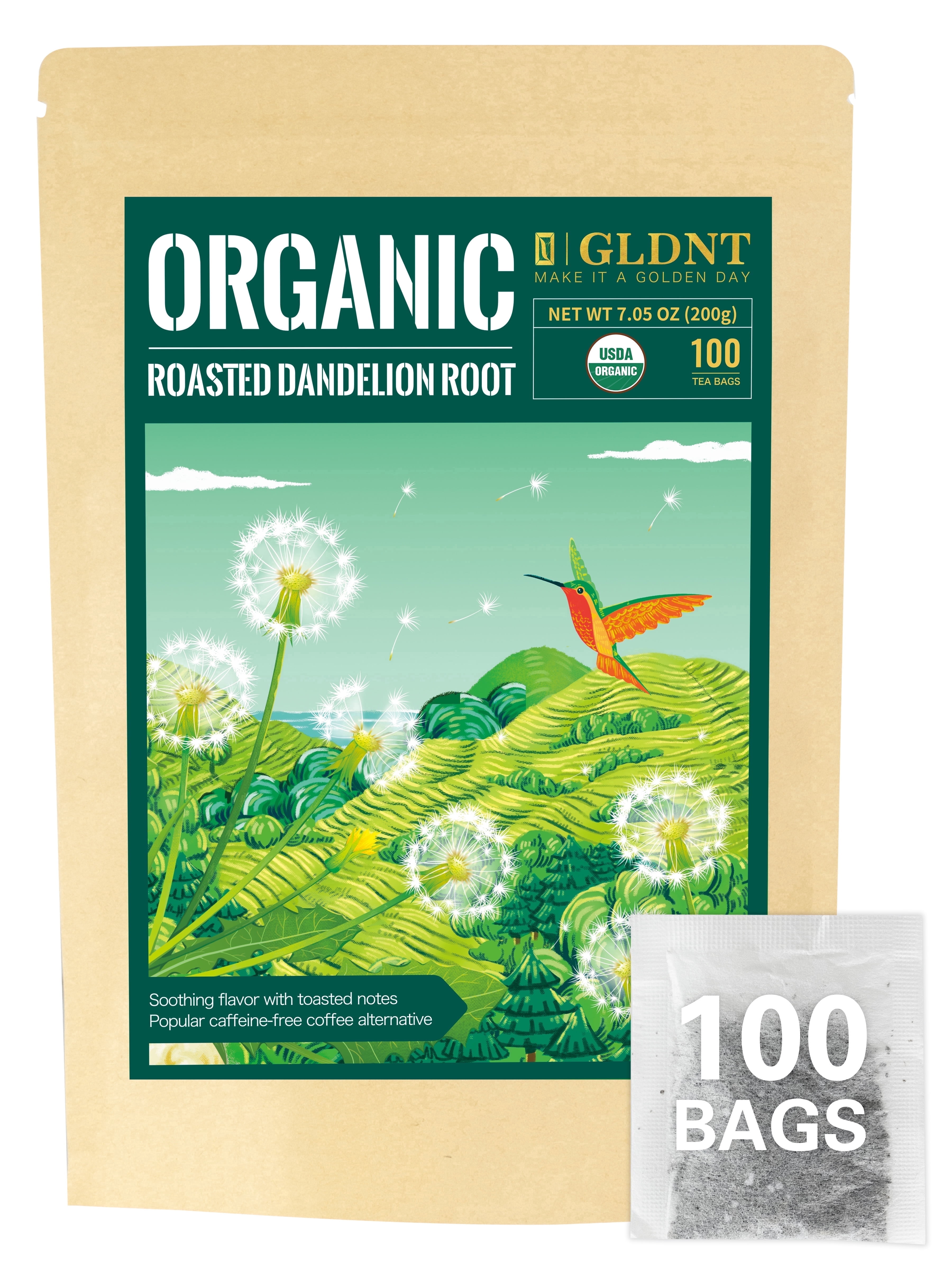 GLDNT Organic Roasted Dandelion Root Tea Bags, 100 ct, Caffeine Free ...