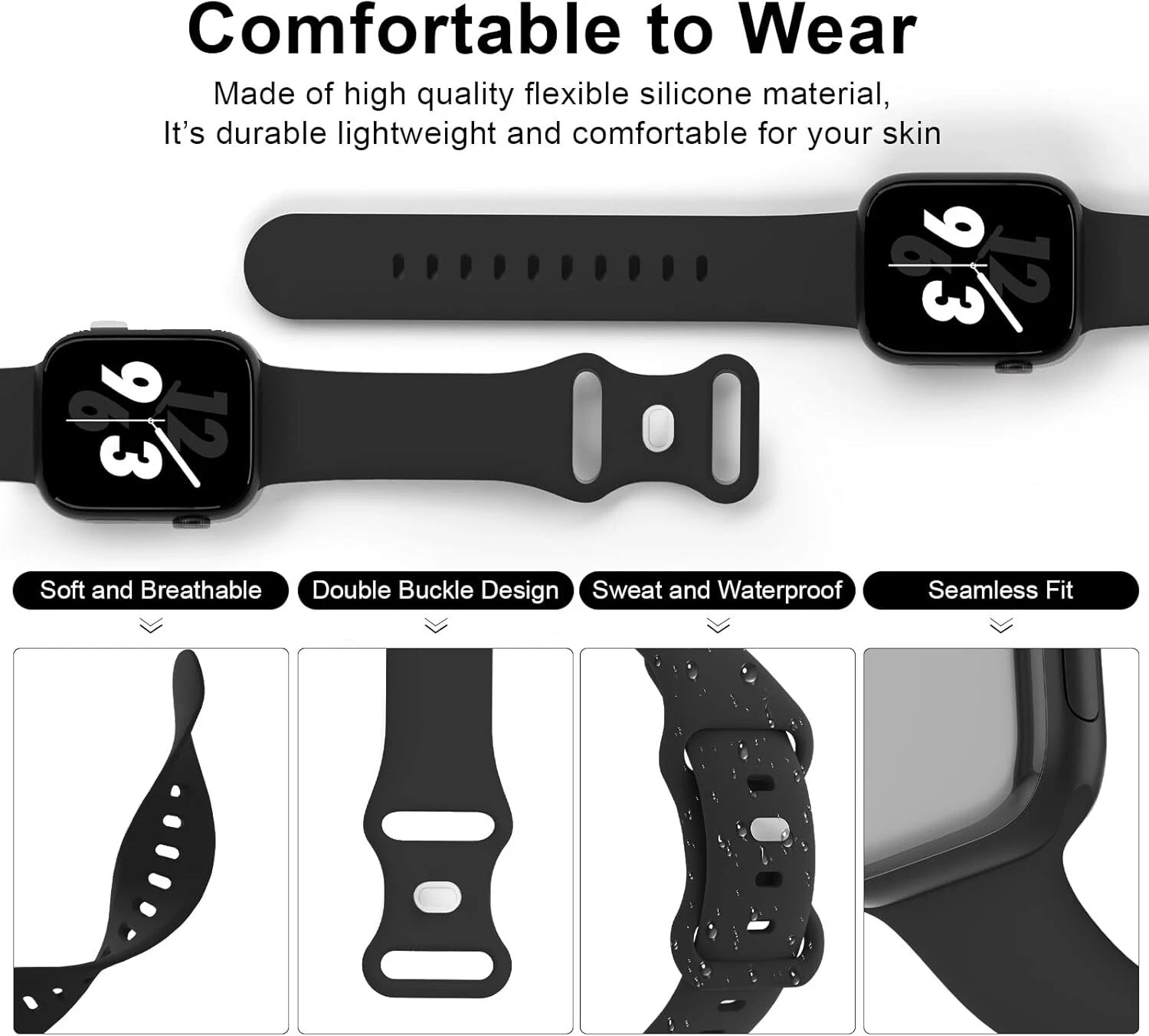 GLEAM- General Sport Band For Apple Watch Without Clasp 38Mm(Black)