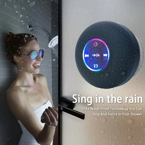 GLEAM- Portable Bluetooth Speaker Ipx4 Waterproof Led Mini Stereo Sound Box W/ Suction