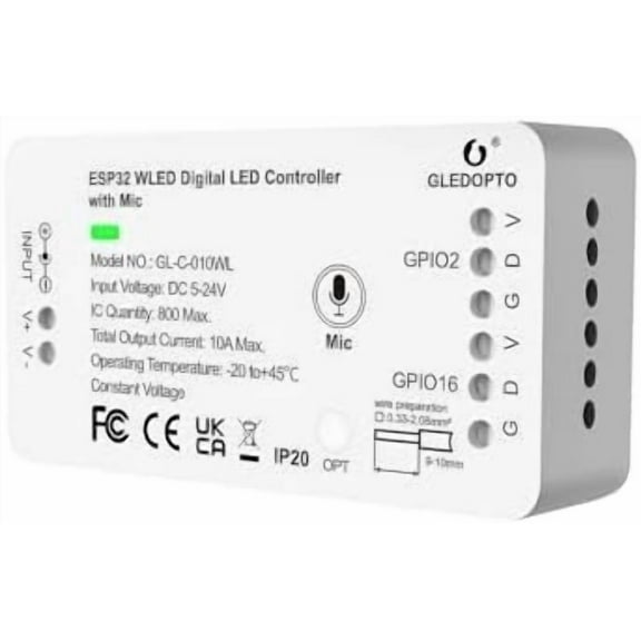 GLEDOPTO ESP32 WLED LED Controller with Mic Microphone DIY Lighting Music Dynamic Modes for WS2811 WS2812 SK6812 TM1814 WS2813 WS2815 Addressable FCOB LED Strip Lights$$Tools & Hardware Other