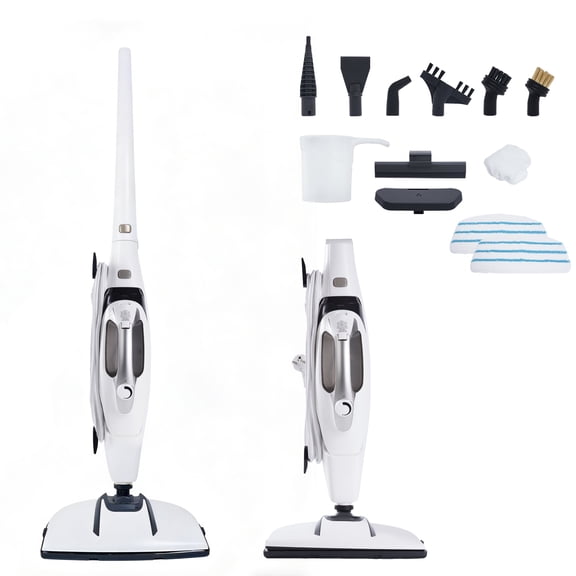 GLEEHILL 13-in-1 Steam Mop Cleaner, Foldable Handheld Steam Cleaner with Adjustable Steam, Fast Heating, 26FT/8M Cord, 400ML Tank, for Hardwood Floor, Tile, Carpet, Kitchen, Window & Bathroom