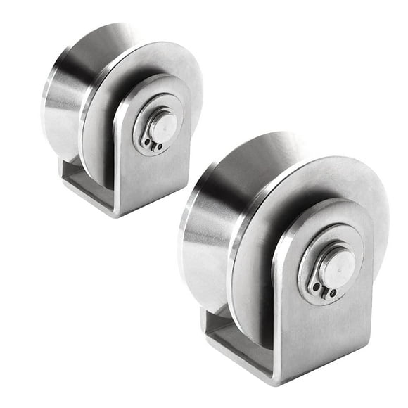 GLEEJON 2 Inch Stainless Steel V Groove Pulley Wheel, 2PCS Heavy Duty Caster Wheel Track Sliding Gate Roller, 500lbs Load Bearing for Swing Sliding Gate