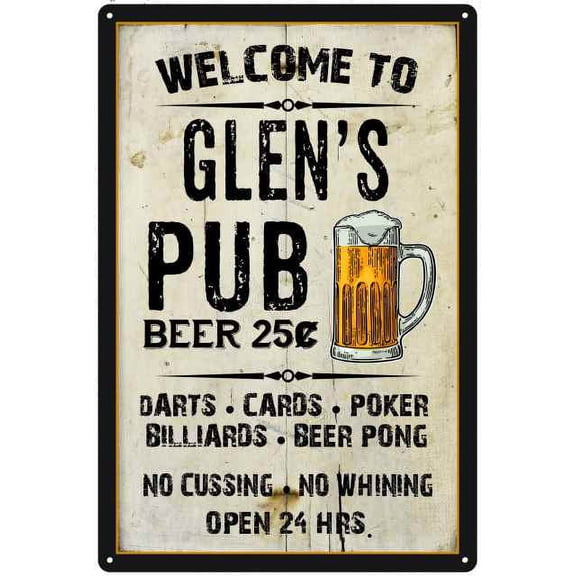 GLEN'S Pub Sign Vintage Man Cave Bar 8 x 12 High Gloss Metal 208120028191