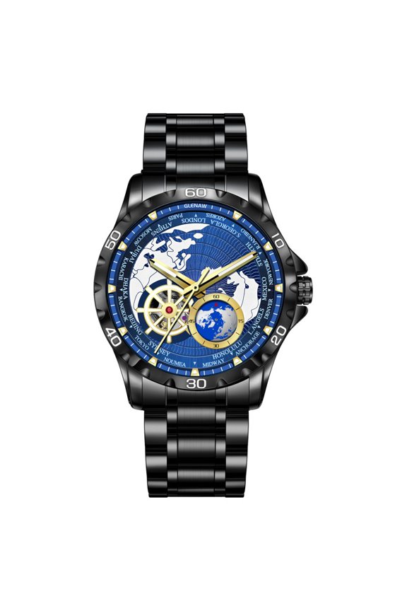 GLENAW Men's Blue Earth Rotating Mechanical Watch Luminous