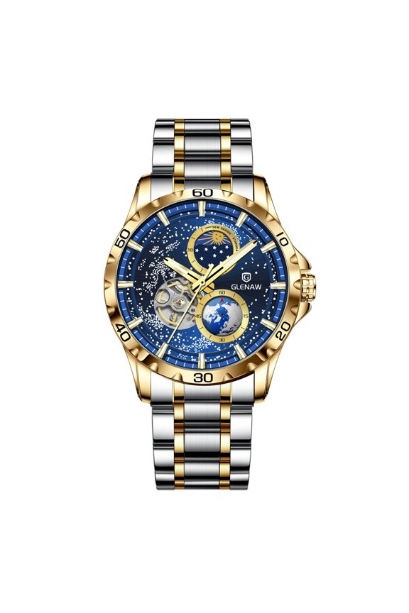 GLENAW SunMoonStars Series Men's Automatic Stainless Steel Mechanical Watch