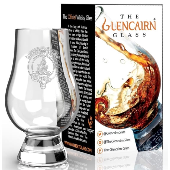 GLENCAIRN CLAN MONTGOMERY ETCHED SINGLE MALT SCOTCH WHISKY TASTING GLASS