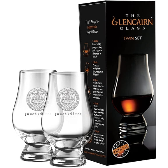 GLENCAIRN PORT ELLEN ISLAY CREST WHISKY GLASS, SET OF 2 IN TWIN GIFT CARTON