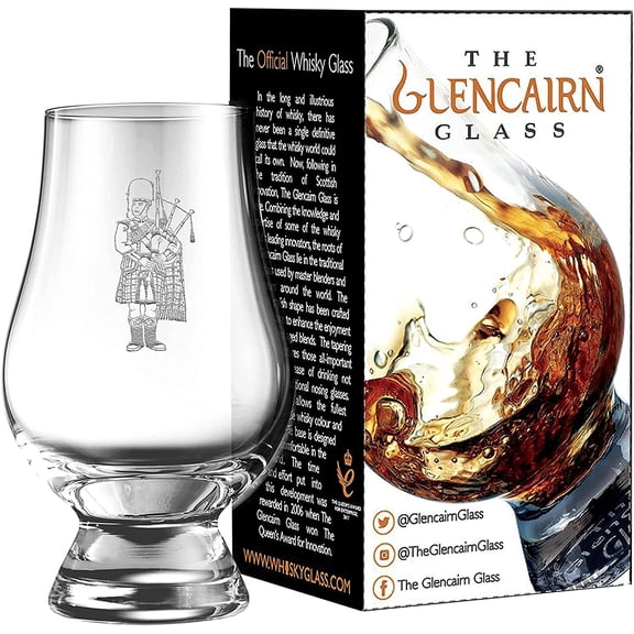 GLENCAIRN SCOTTISH PIPER FRONTAL ENGRAVED WHISKY GLASS IN GIFT CARTON