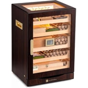 GLENCREAG M26FM-B Cigar Humidor Cabinet for 250 Cigars   Spanish Cedar Lining, Digital Hygrometer, Magnetic Seal, 5 Drawers & Accessory Storage, Transparent Top View Window  Gift for Cigar Aficionado