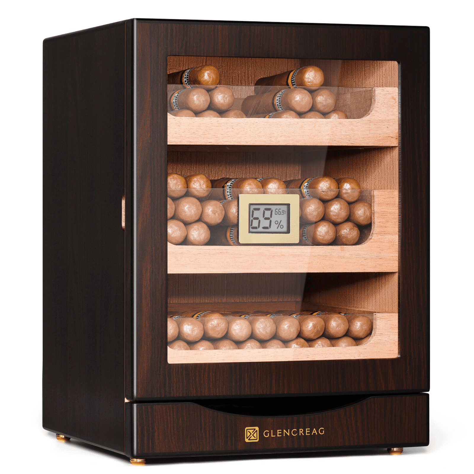 GLENCREAG MET-1031 Cigar Humidor Cabinet for 100 to 150 Cigars with Spanish Cedar Lining, Tight-Seal Magnetic Door, 3+1 Large Capacity Drawers