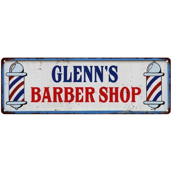 GLENN'S Barber Shop Hair Salon Gift Metal Sign Retro 6x18 206180031194