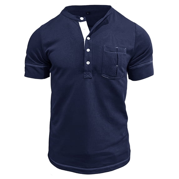 GLESTORE Henley Shirts for Men Athletic Shirts Short-Sleeve Button up Slim fit Henley Collar Navy XL