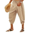 thumbnail image 1 of GLESTORE Men's Linen Pants Mens Capri Pants Elastic Waist Summer Beach Casual Light Khaki L, 1 of 3