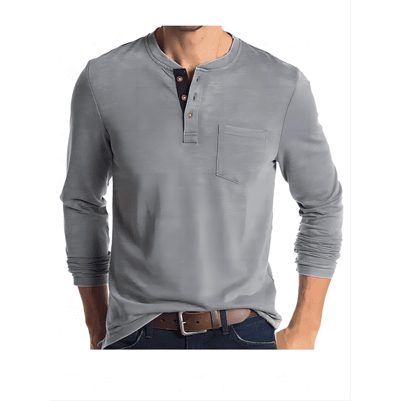 GLESTORE Men's Slim Fit Henry T-shirts Casual Long Sleeved Lightweight T-Shirts