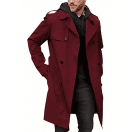 Ybenlow Men s Lapel Double Breasted Long Trench Coat Casual Peacoat Walmart