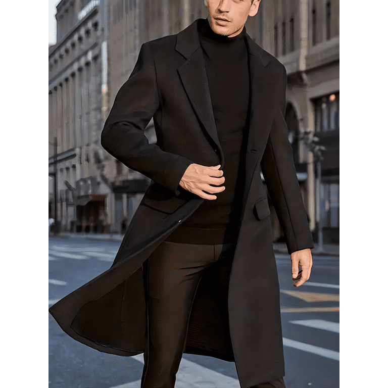 GLESTORE Men s Winter Knee Length Flip Collar Trench Coat Men s Business Coat