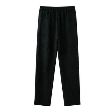 GLESTORE Mens Elastic Waist Pants Mens Lounge Pants with Pockets Summer Casual Black L