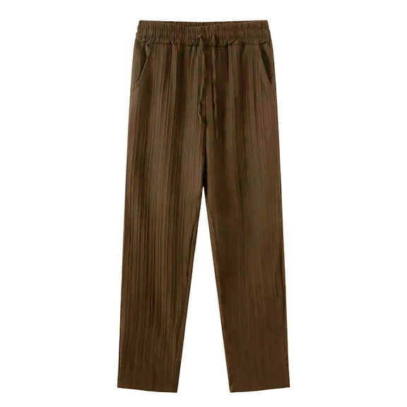 GLESTORE Mens Elastic Waist Pants Mens Lounge Pants with Pockets Summer Casual Dark Khaki XL