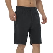 GLESTORE Mens Linen Shorts Summer Men Casual Shorts with Pockets Button-up Black XL