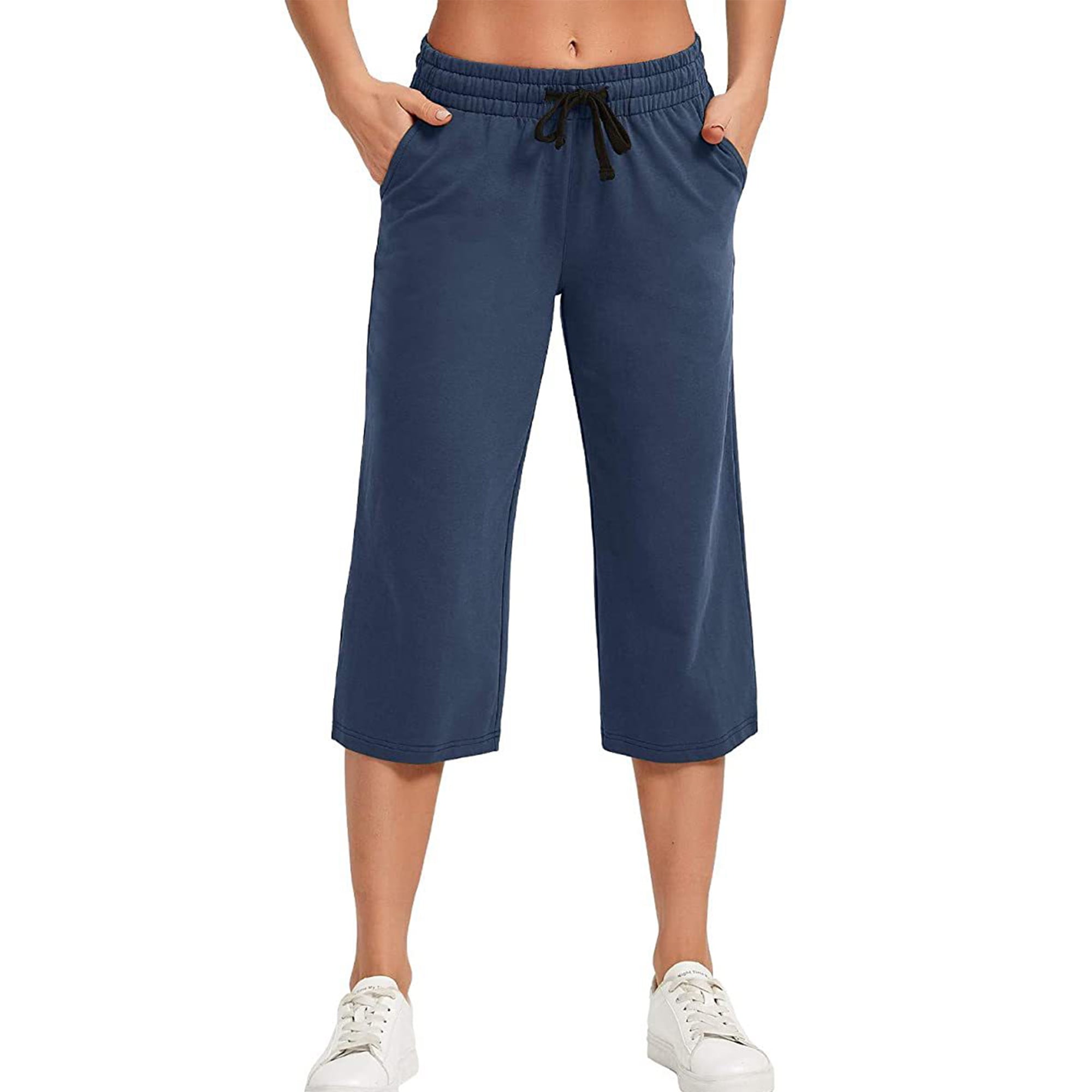 GLESTORE Women Pants Wide Leg Loose Fit Female Yoga Pants Navy Blue L ...