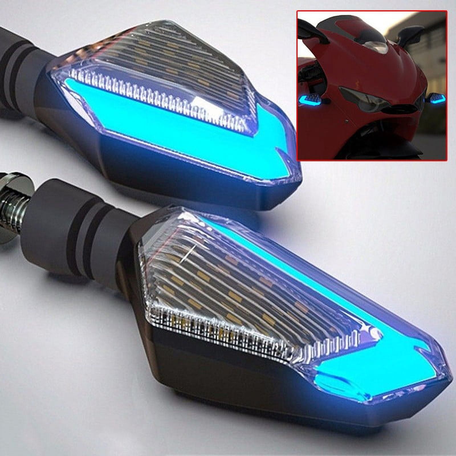 GLFILL 2Pcs Motorcycle Blue+Yellow Led Turn Signal Lights Drl Daytime Running Lamp