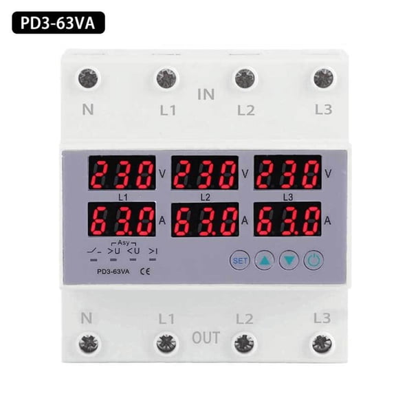 GLFILL 3-Phase Digital Over and Under Voltage Relay Current Limiter Adjustable Protect
