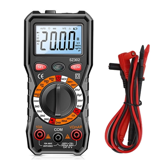 GLFS ANENG SZ302 Digital Multimeter AC/DC Voltage Current Automatic Tester NCV Detector Resistance Ohm Amperemeter Capacitance Meter Black