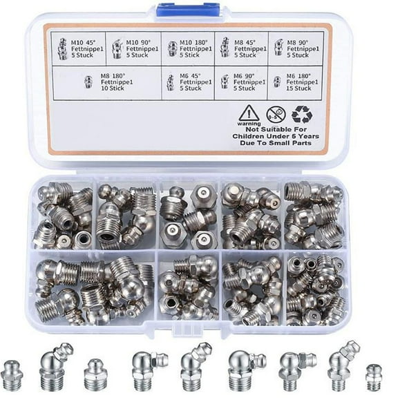 GLFS Grease Fittings Kit Grease Needle Nozzle M6 M8 M10 Straight 45 90Degree Fittings