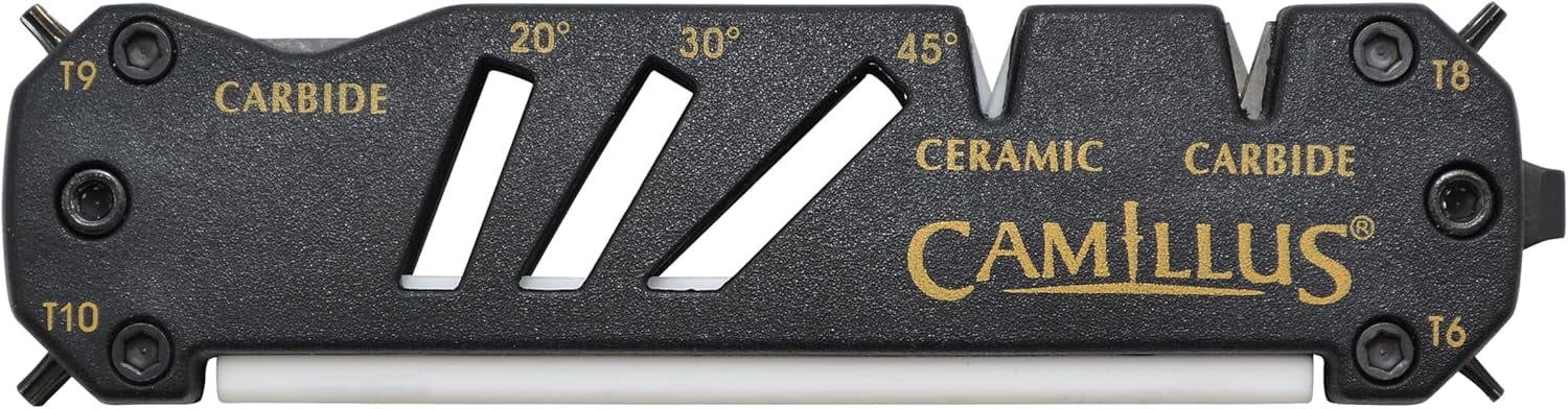 GLIDE Compact Durable Easy-to-Use V-Notch Ceramic Carbide Multi-Angle Multitool Sharpener for Knives, Axes, Shears & Hooks