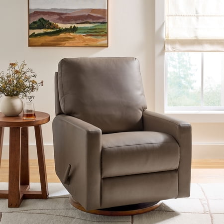 Better Homes & Gardens Modern Farmhouse Swivel Glider Recliner, Taupe Faux Leather