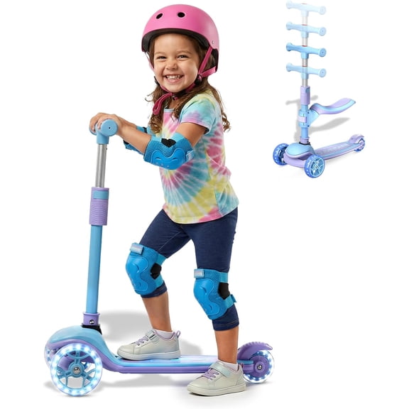 GLIDEZONE Kids Kick Scooter with Seat & LED Wheels, Foldable Adjustable Height Scooter, 2-in-1 Sit to Stand Scooter for Ages 3-14