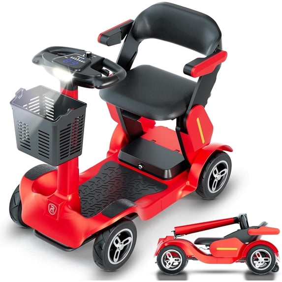 GLIDEZONE 4 Wheels Mobility Scooter with Charger & Basket for Seniors, Electric Powered Folding Wheelchair Device with 35 Miles for Travel