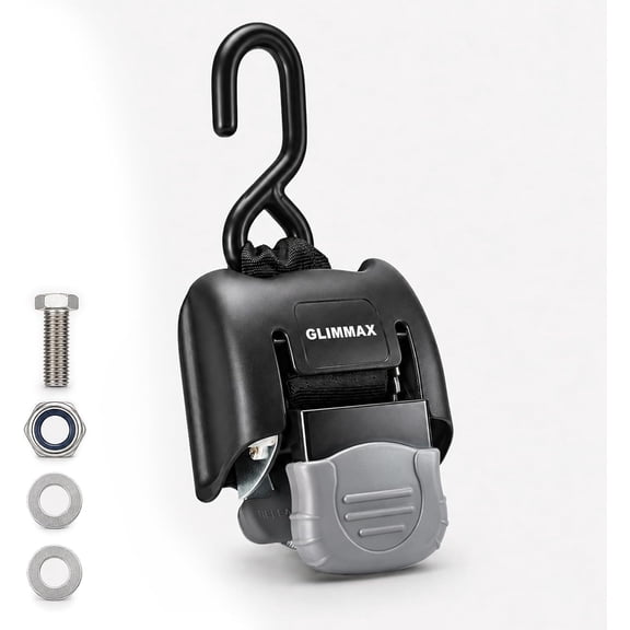GLIMMAX G2 Stainless Steel Retractable Boat Transom Tie Down Straps, 2x43 Inch 2500 lbs Break Strength, 1-Pack Trailer Ratchet Straps for Brackish or Saltwater Environments