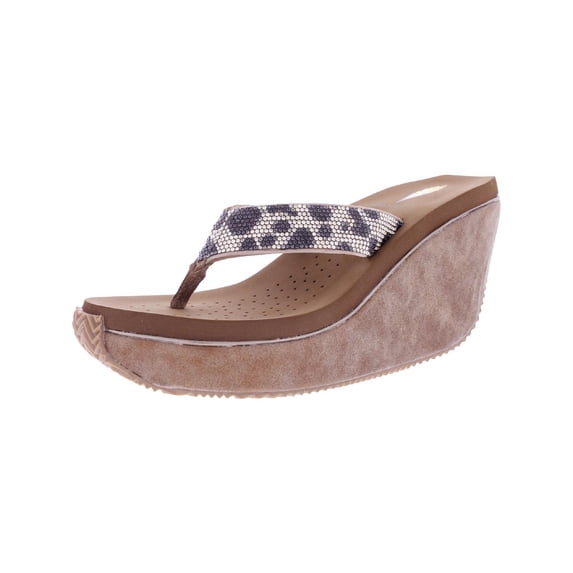 Volatile Womens Glimpse Leopard Rhinestone Wedge Casual Shoes