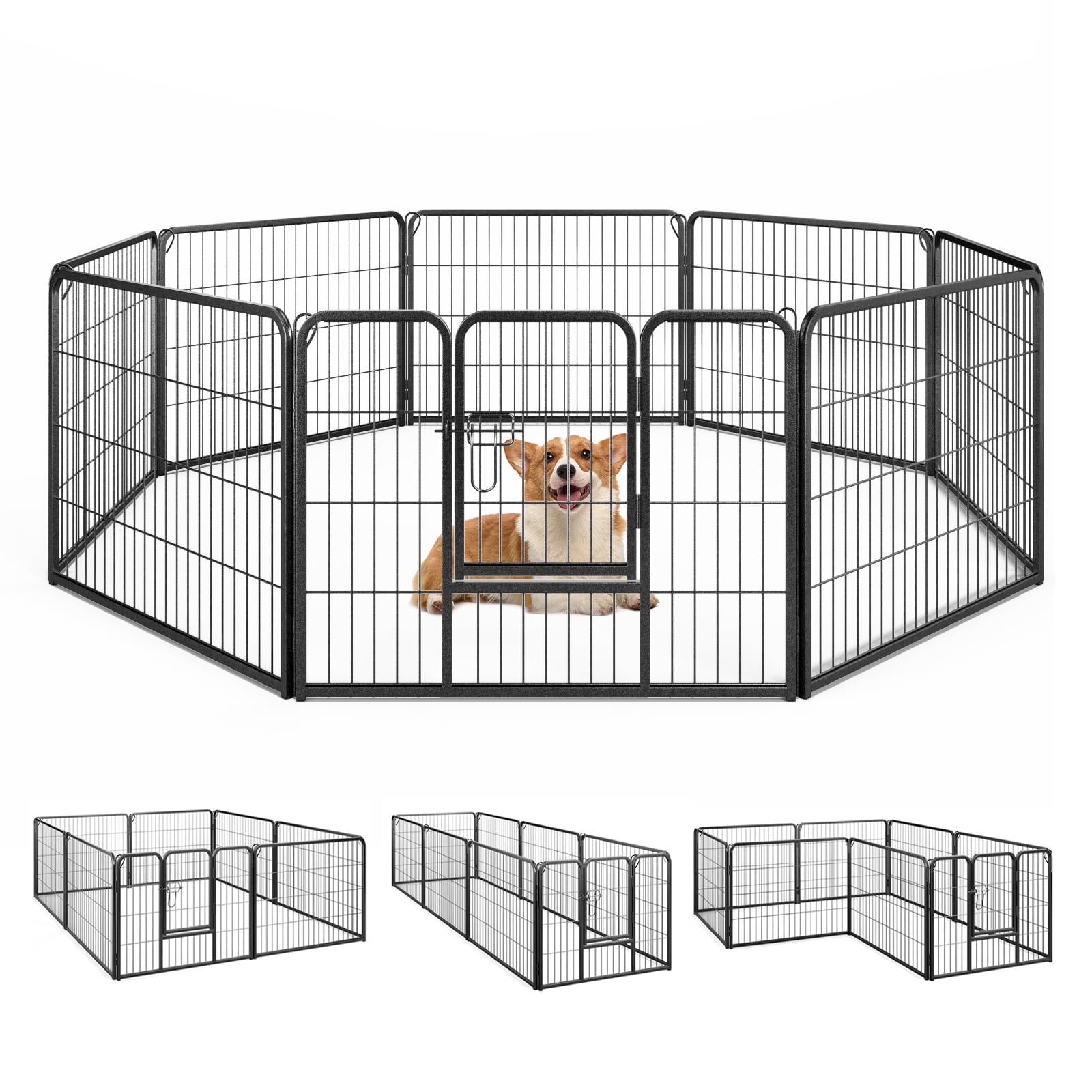 Black Metal 8-Panel Foldable Dog Playpen with Latch
