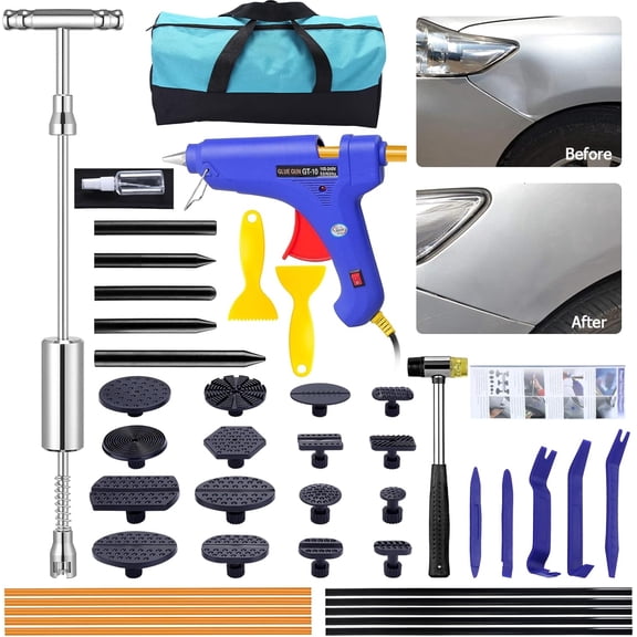 GLISTON Auto Body Dent Repair Tools - Dent Puller with Slide Hammer T Bar Dent Puller for DIY Car Body Hail Dent Removal Dent Damage Remover