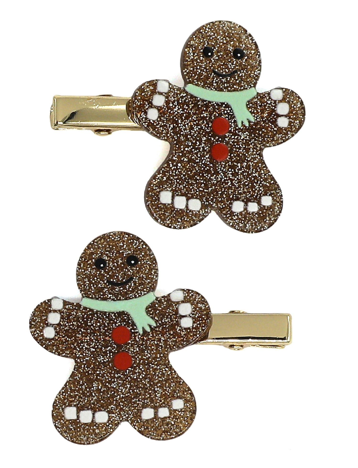 Holiday Time Festive Sparkling Glitter Gingerbread Man Hair Clips