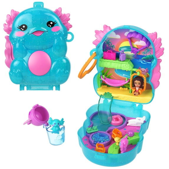 Polly Pocket Axolotl Adventure Compact Playset with 1 Micro Doll and Pet, Travel Toy with Themed Accessories