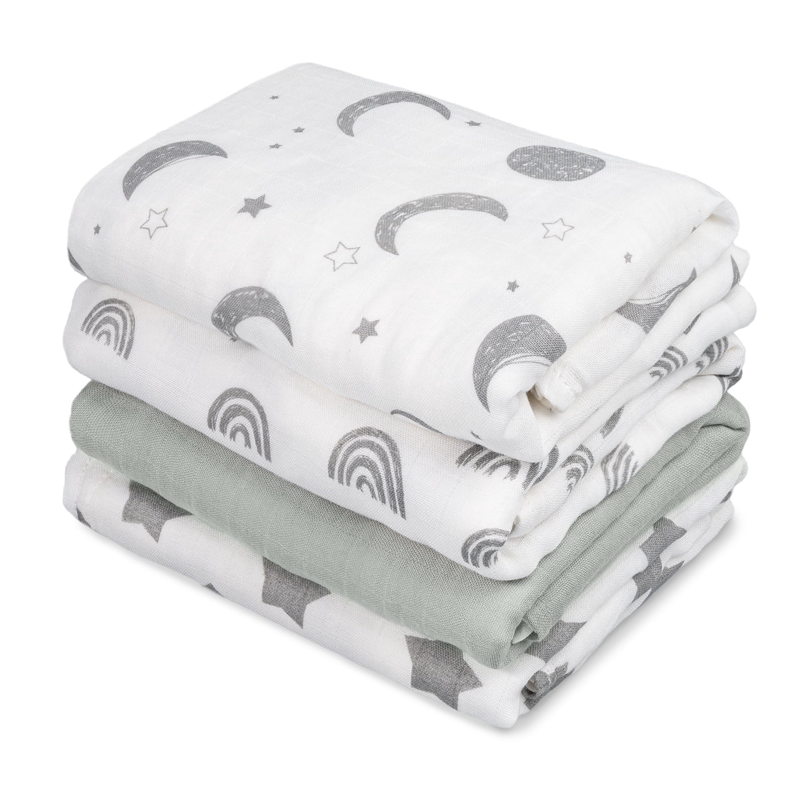 Gllquen Baby 4-Pack Muslin Swaddle Receiving Blankets for Newborn Infant Boys Girls 35"x40", Star