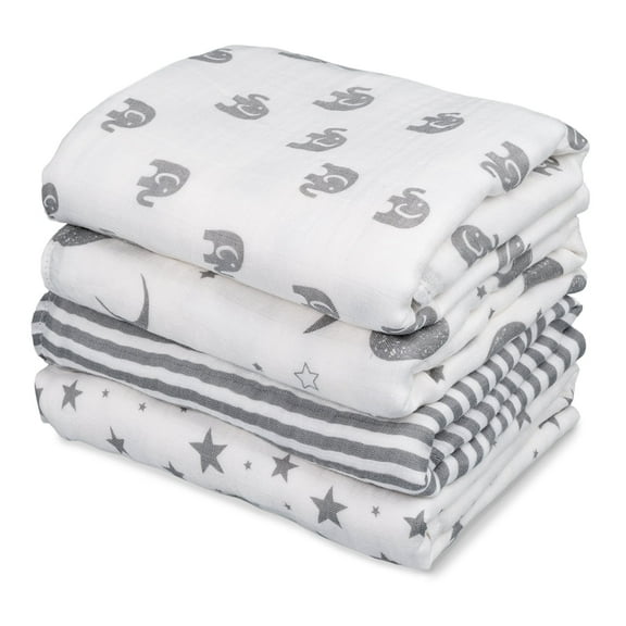 Gllquen Baby Muslin Swaddle Receiving Blankets 4-Pack for Girls and Boys Newborn, Galaxy