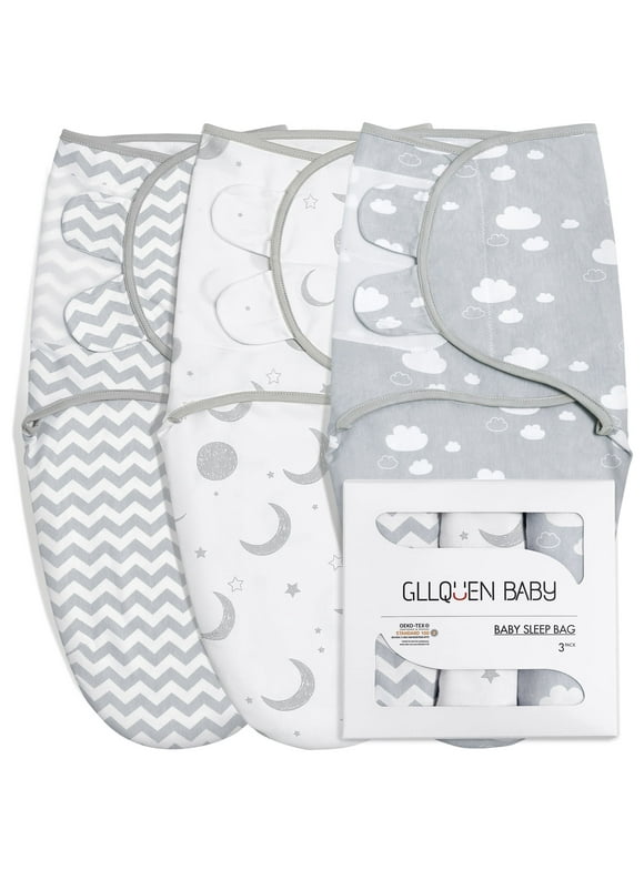 GLLQUEN BABY Organic Cotton Swaddle Blankets for 0-3 Months Infant Boys Girls, Adjustable Newborn Swaddles, 3-Pack Wrap Set, Twinkle & Rainbow