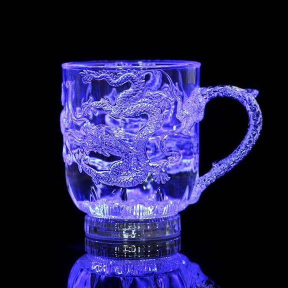 GLLWDML Light-up plastic dragon cup 285ml, lights up when you pour water, sensor-activated light-up seven-color cup, atmosphere party prop, funny gift for friends, suitable for bars and KTVs