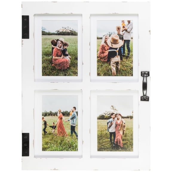 GLM Farmhouse Window Frame Holds Four 4x6 and 5x7 Photos, Farmhouse Picture Frames With Mat and Glass, Photo Collage Frame and Rustic Farmhouse Decor (White)