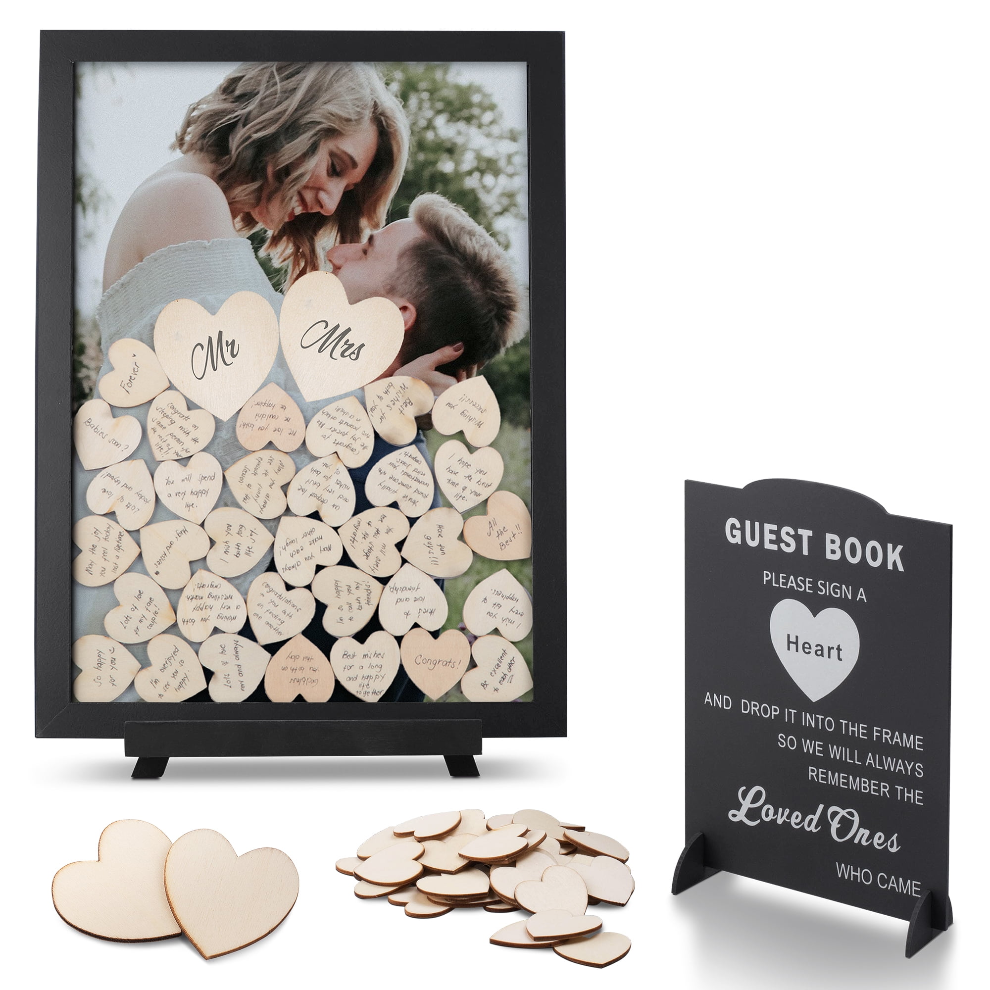 GLM Wedding Guest Book Alternative with Sign, 85 Hearts and 2 Large Hearts, Guest  Book Wedding Reception, Sign in Guest Book Alternatives, Rustic Wedding  Decorations (Gray) 