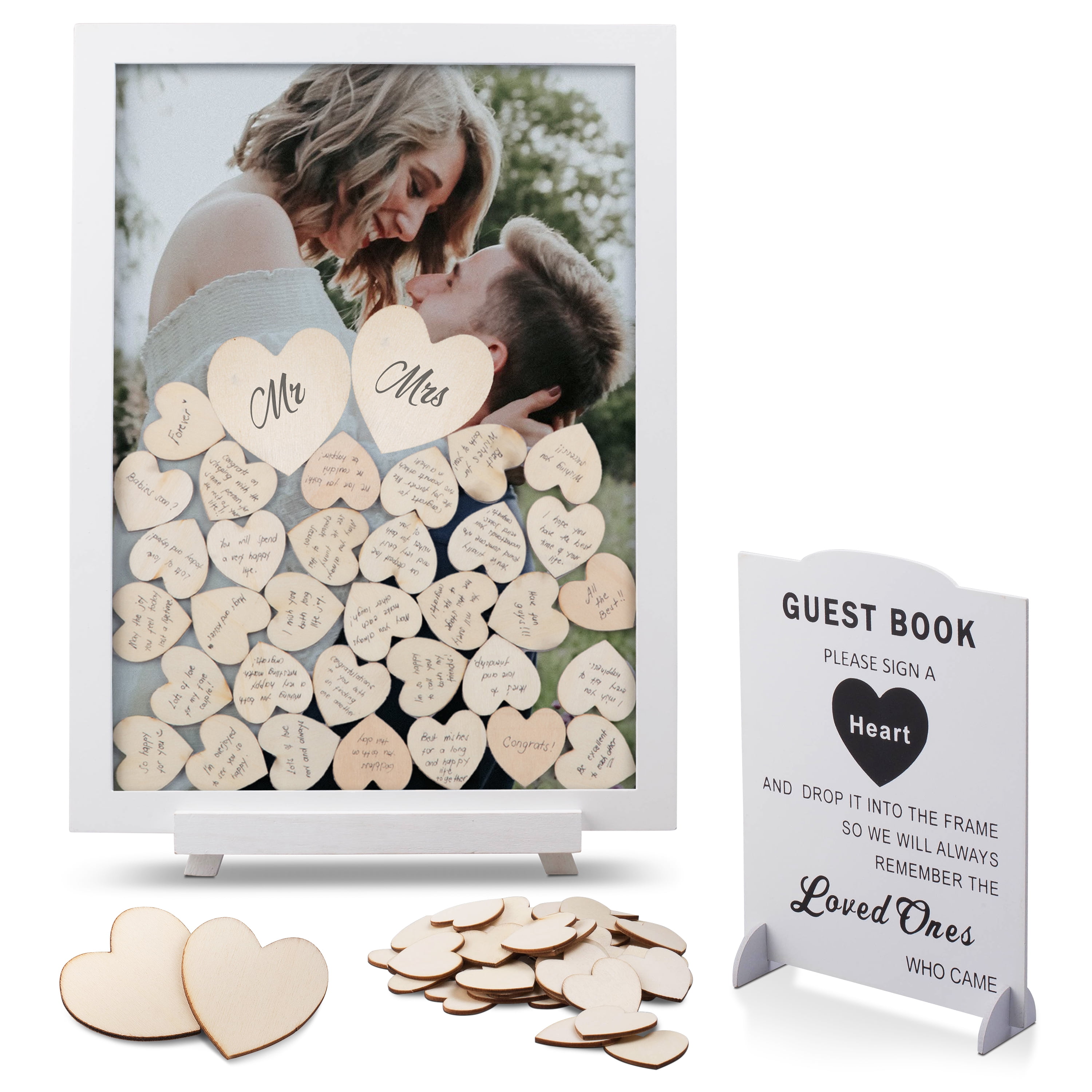 GLM Wedding Guest Book Alternative with Sign, 85 Hearts and 2 Large