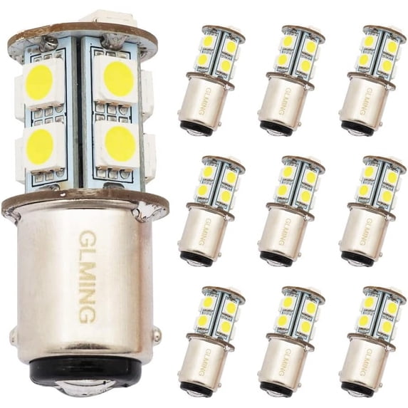 GLMING Ba15d 1076 1142 1004 Car LED Bulb 13-5050SMD AC/DC 12V-24V Cool White Pack of 10